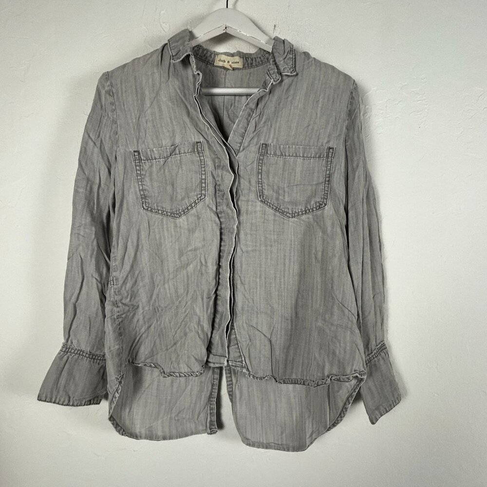 Cloth & Stone Womens Gray Button-Up Shirt Small 100% Tencel Long Sleeve Pockets